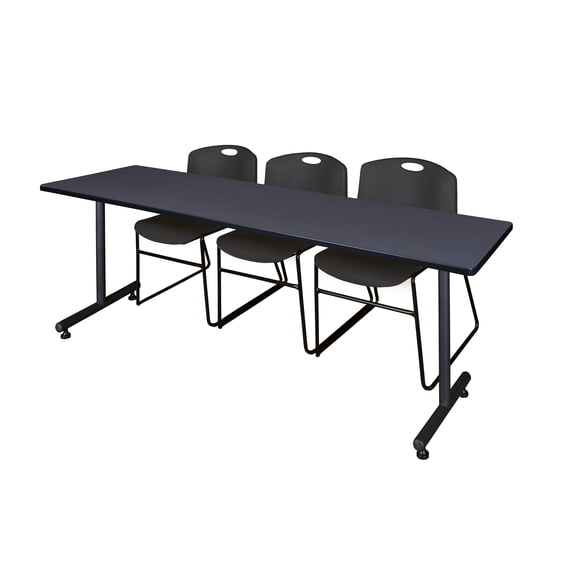 84" x 24" Kobe Training Table- Grey & 3 Zeng Stack Chairs- Black