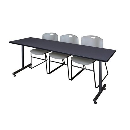Regency 84" x 24" Kobe Training Table- Grey & 3 Zeng Stack Chairs- Grey