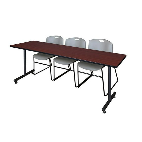 Regency 84" x 24" Kobe Training Table- Mahogany & 3 Zeng Stack Chairs- Grey