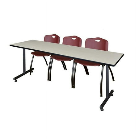 Regency 84" x 24" Kobe Training Table- Maple & 3 'M' Stack Chairs- Burgundy
