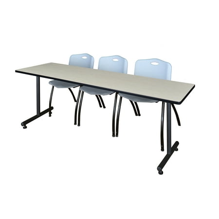 84" x 24" Kobe Training Table- Maple & 3 'M' Stack Chairs- Grey