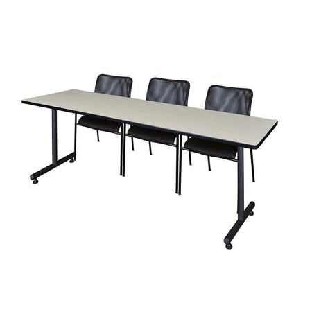Regency 84" x 24" Kobe Training Table- Maple & 3 Mario Stack Chairs- Black