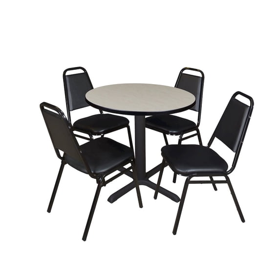 Regency Cain Small 30 in. Round X-Base Breakroom Table- Maple & 4 Restaurant Stack Chairs- Black