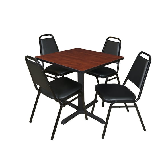 Regency Cain Small 30 in. Square X-Base Breakroom Table- Cherry & 4 Restaurant Stack Chairs- Black