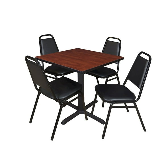 Cain 30in. Square Breakroom Table- Cherry & 4 Restaurant Stack Chairs- Black