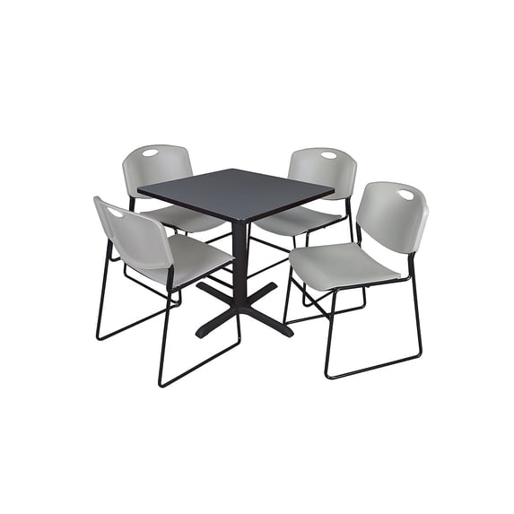 Cain 30in. Square Breakroom Table- Grey & 4 Zeng Stack Chairs- Grey
