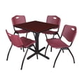 thumbnail image 1 of Cain 30" Square Breakroom Table- Mahogany & 4 'M' Stack Chairs- Burgundy, 1 of 8