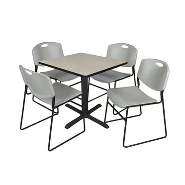 Regency Cain 30" Square Breakroom Table- Maple & 4 Zeng Stack Chairs- Grey