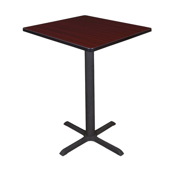 Cain 30" Square Cafe Table with Steel X Base and Hidden Adjustable Glides - Mahogany