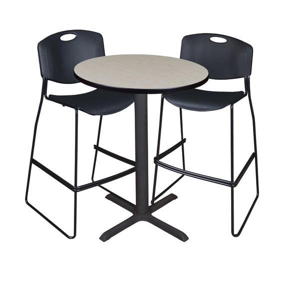 Cain 30" Round Caf� Table- Maple & 2 Zeng Stack Stools- Black