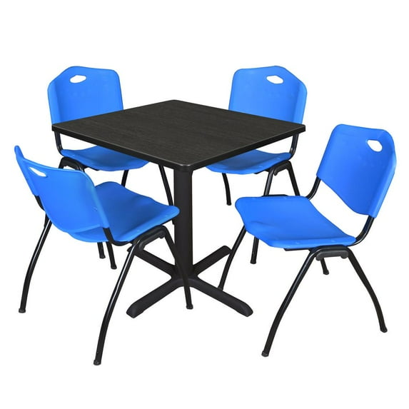 Regency Cain 30 in. Square Breakroom Table- Ash Grey & 4 M Stack Chairs- Blue