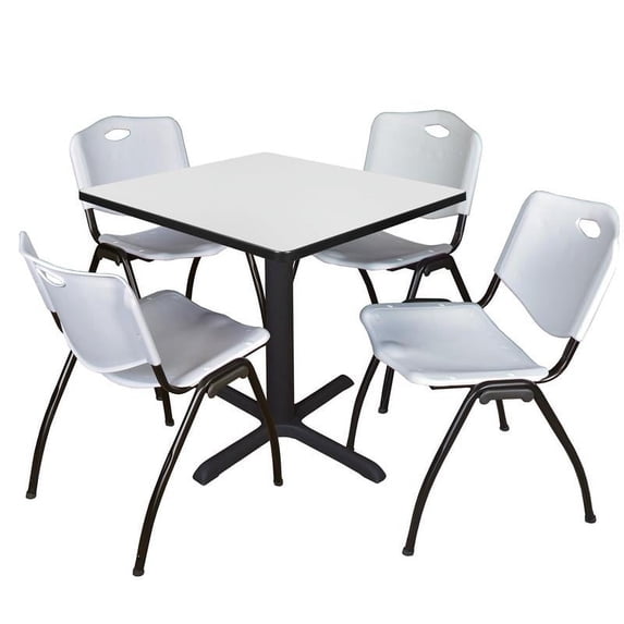 Regency Cain 30 in. Square Breakroom Table- White & 4 M Stack Chairs- Grey
