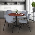 thumbnail image 1 of Cain 36" Round Breakroom Table- Cherry & 4 'M' Stack Chairs- Grey, 1 of 8