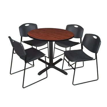 Regency 36 in. Round X-Base Breakroom Table- Cherry & 4 Zeng Stack Chairs- Black