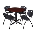 thumbnail image 1 of Cain 36" Round Breakroom Table- Mahogany & 4 'M' Stack Chairs- Black, 1 of 8