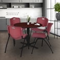 thumbnail image 1 of Cain 36" Round Breakroom Table- Mahogany & 4 'M' Stack Chairs- Burgundy, 1 of 8