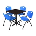 thumbnail image 1 of Regency Cain 36 in. Square X-Base Breakroom Table- Mocha Walnut & 4 M Stack Chairs- Blue, 1 of 2