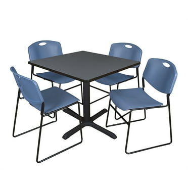 Regency Cain 42" Gray Breakroom Table with Zeng Chairs in Blue