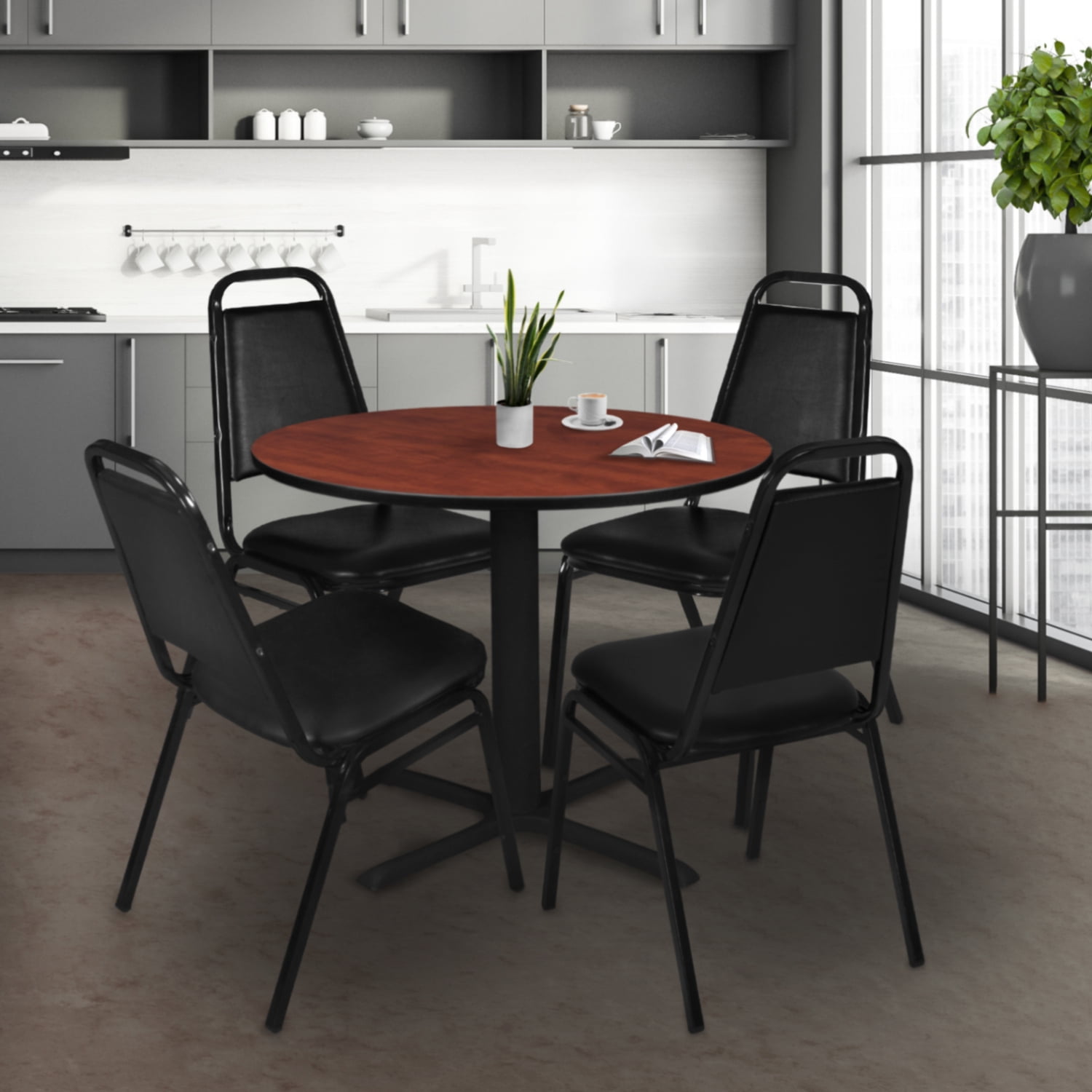 Cherry 42-Inch Round Wood Pedestal Dining Table