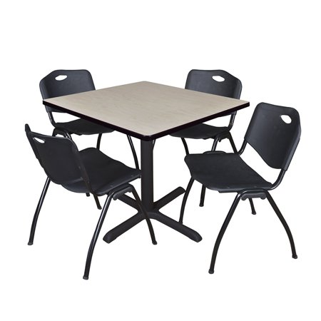 Regency Cain 42" Square Breakroom Table- Maple & 4 'M' Stack Chairs- Black