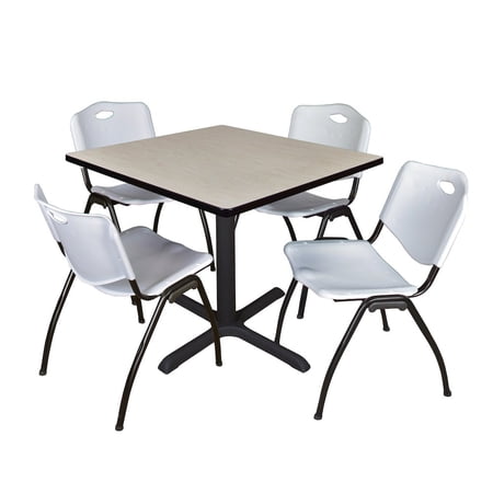 Regency 42 in. Square X-Base Breakroom Table- Maple & 4 M Stack Chairs- Grey