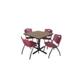 thumbnail image 1 of Regency Cain 42 in. Square Breakroom Table- Noble Oak & 4 M Stack Chairs- Burgundy, 1 of 10