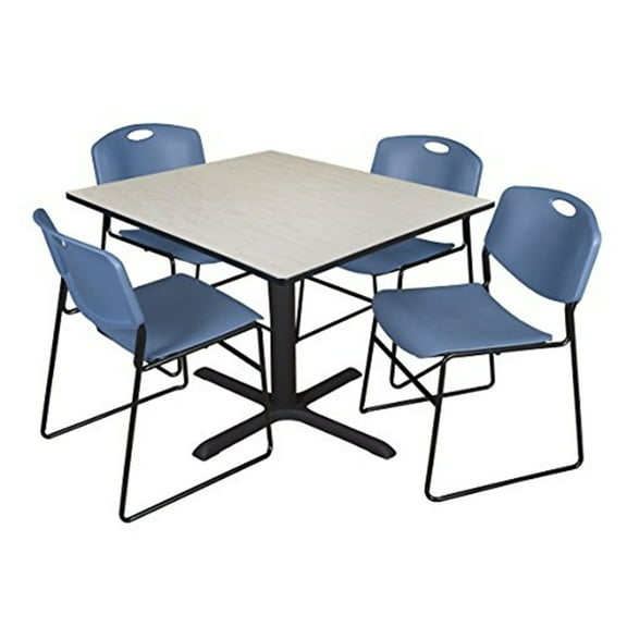 Regency Cain 48" Maple Breakroom Table with Zeng Chairs in Blue