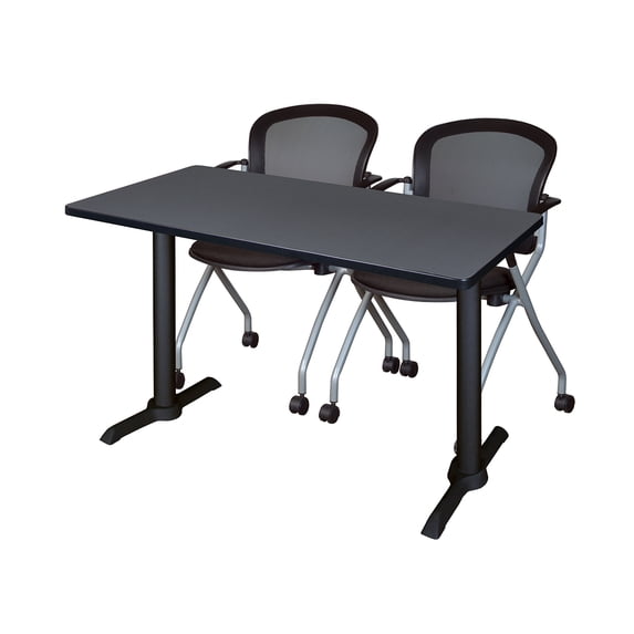 Regency Cain 48 x 24 in. T-Base Training Seminar Table- Grey & 2 Cadence Nesting Chairs