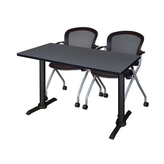 Regency Cain 48 x 24 in. T-Base Training Seminar Table- Grey & 2 Cadence Nesting Chairs