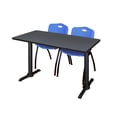 thumbnail image 1 of Regency Cain 48 x 24 in. T-Base Training Seminar Table- Grey & 2 M Stack Chairs- Blue, 1 of 7