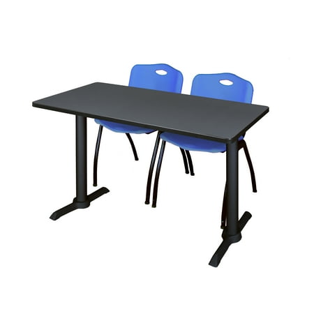 Regency Cain 48" x 24" Training Table- Grey & 2 'M' Stack Chairs- Blue