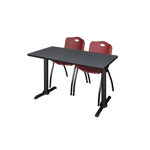 Regency Cain 48" x 24" Training Table Gray and 2 'M' Stack Chairs Burgundy (MTRCT4824GY47BY)