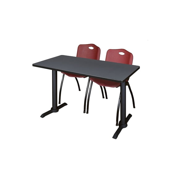 Regency Cain 48" x 24" Training Table Gray and 2 'M' Stack Chairs Burgundy (MTRCT4824GY47BY)