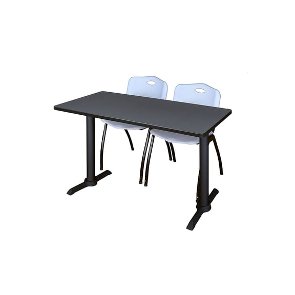 Regency Cain 48 x 24 in. T-Base Training Seminar Table- Grey & 2 M Stack Chairs- Grey