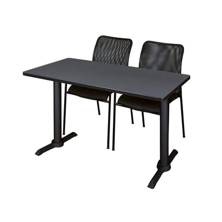 Cain 48" x 24" Training Table- Grey & 2 Mario Stack Chairs- Black