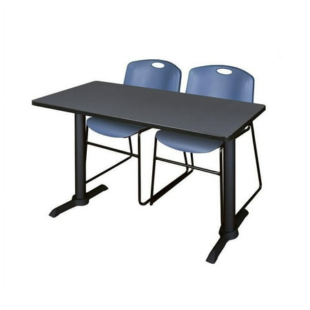 Regency Cain 48" x 24" Training Table- Grey & 2 Zeng Stack Chairs- Blue