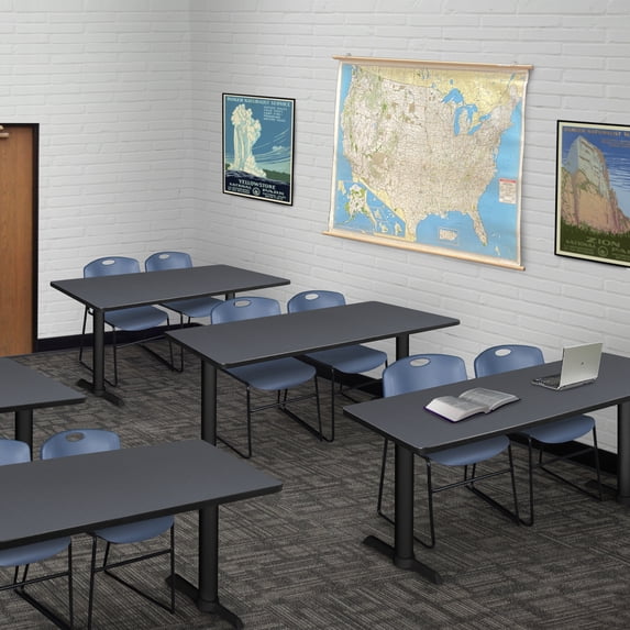 Cain 48" x 24" Training Table- Grey & 2 Zeng Stack Chairs- Blue