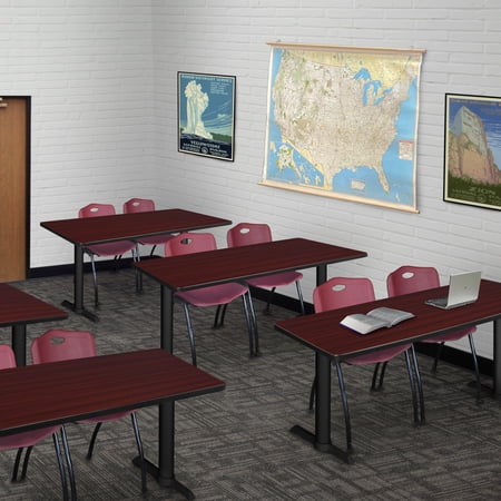 Cain 48" x 24" Training Table- Mahogany & 2 'M' Stack Chairs- Burgundy