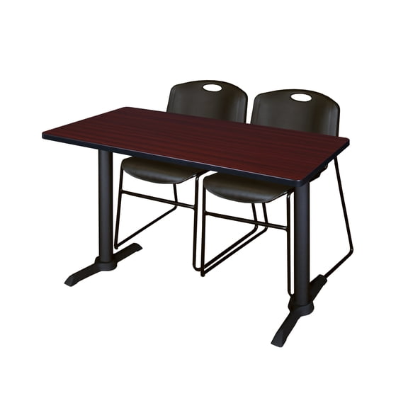 Cain 48" x 24" Mahogany Training Table and 2 Zeng Stack Chairs, Multiple Colors
