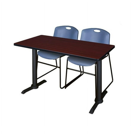 Regency Cain 48" x 24" Training Table- Mahogany & 2 Zeng Stack Chairs- Blue