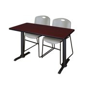 Regency Cain 48" x 24" Training Table- Mahogany & 2 Zeng Stack Chairs- Grey