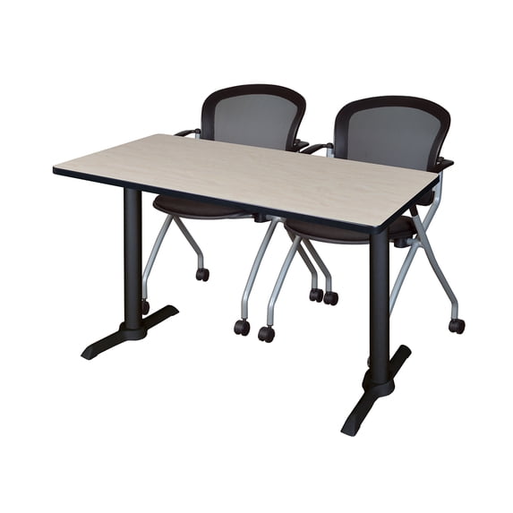 Cain 48" x 24" Training Table- Maple & 2 Cadence Nesting Chairs- Black
