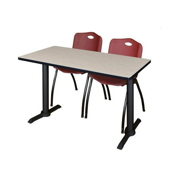 Regency Cain 48" x 24" Training Table- Maple & 2 'M' Stack Chairs- Burgundy
