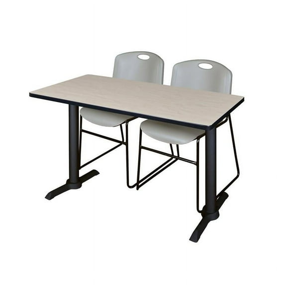 Regency Cain 48" x 24" Training Table- Maple & 2 Zeng Stack Chairs- Grey