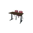 thumbnail image 1 of Regency Cain 48 x 24 in. T-Base Training Seminar Table- Neo Walnut & 2 M Stack Chairs- Burgundy, 1 of 10