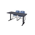 thumbnail image 1 of Regency Cain 60 x 24 in. T-Base Training Seminar Table- Grey & 2 Zeng Stack Chairs- Blue, 1 of 2