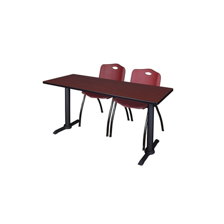 Regency Cain 60" x 24" Training Table Mahogany and 2 'M' Stack Chairs Burgundy (MTRCT6024MH47BY)