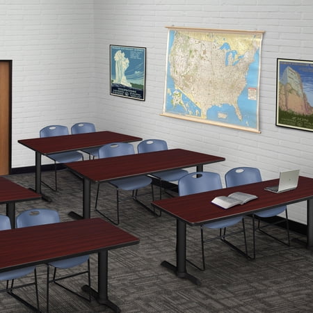 Cain 60" x 24" Training Table- Mahogany & 2 Zeng Stack Chairs- Blue