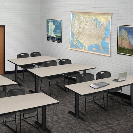 Regency Cain 60 x 24 in. T-Base Training Seminar Table- Maple & 2 Zeng Stack Chairs- Black