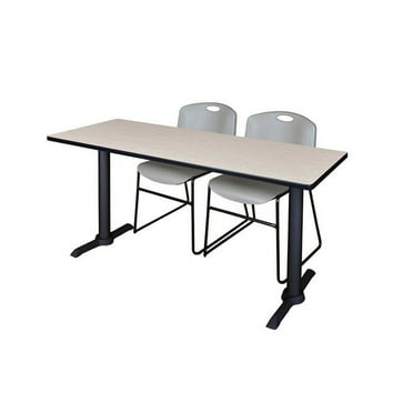 Regency Cain 60" x 24" Training Table- Maple & 2 Zeng Stack Chairs- Grey